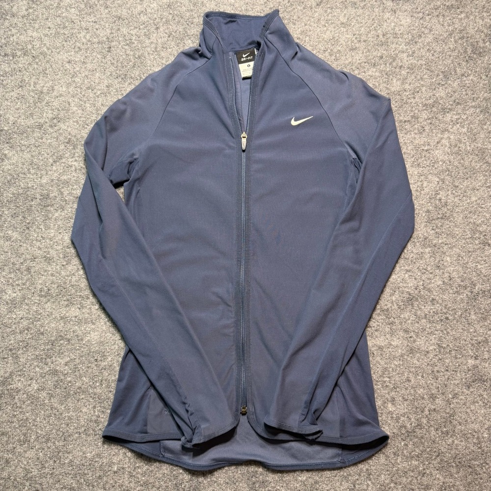 NIKE Womens Dri-FIT Full Zip Running Jacket Blue Thumbhole Small